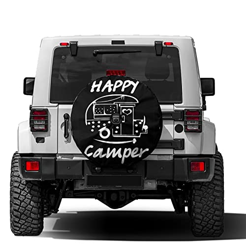 Image of Delerain Spare Tire Cover with Backup Camera Hole Happy Camper Wheel Covers Waterproof Dust-Proof UV Sun Universal Fit for Jeep Trailer RV SUV Truck (17 Inch for Diameter 31 inch-33 inch)