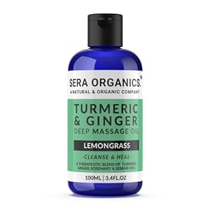 Turmeric Massage Oil – Arthritis Relief & Muscle Pain | Anti-Inflammatory, Lymphatic Drainage, Joint & Nerve Soothing, Sleep Support | Ginger & Lemongrass for Deep Tissue Massage | Sera Organics 100ml
