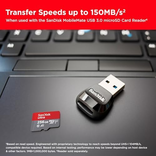 SanDisk 256GB Ultra microSDXC card + SD adapter, Memory card Full HD, up to 150 MB/s, For smartphones and Tablets, with A1 App Performance, UHS-I, Class 10, U1 - View 5
