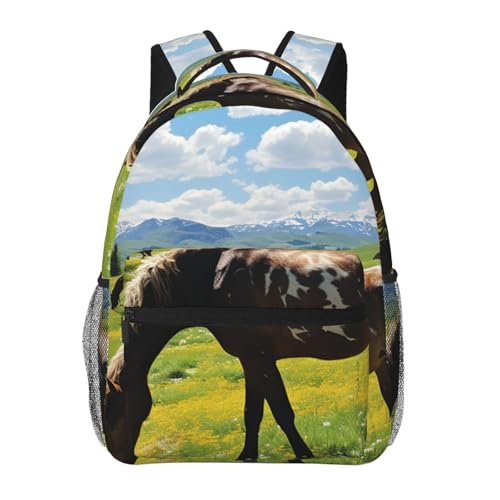 Casual Backpack for Women Men Horses Grazing Lightweight Daypack Large Capacity Nurse Bag