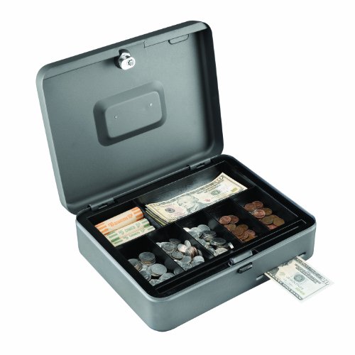 MMF Industries STEELMASTER Cash Slot Security Box | 11.81” W x 3.62” H x 9.84” D | 7-Compartment Cash Tray | Under Tray Cash Slot | Security Lock | Steel Construction | Money Box
