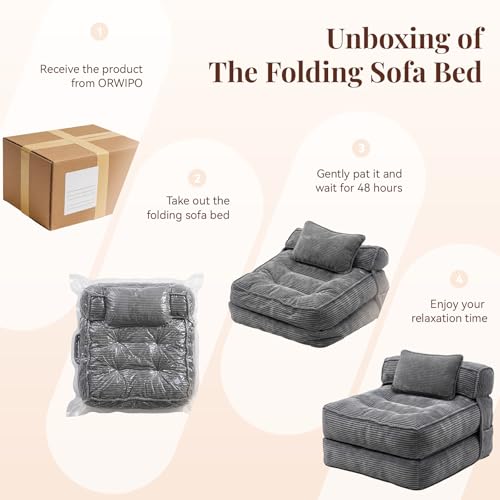 ORWIPO Folding Convertible Sleeper Chair Sofa Bed w/ Pillow (Various Colors) - image 7