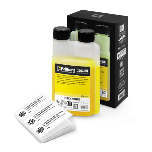 ERRECOM Brilliant, Tracciante Fluorescente UV per individuare Perdite di Gas Refrigerante negli Impianti di Climatizzazione e Refrigerazione, flacone con dosatore da 250 mL