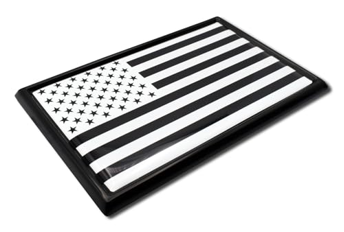 Image of Elektroplate American Flag Inverted Black and White All Metal Chrome Emblem for Cars, Trucks, and All Auto | Universal Fit at 3.8 inch x 2.5 inch | Weatherproof