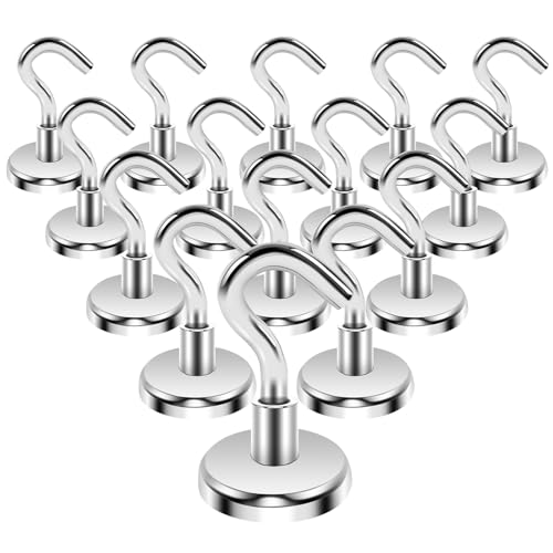 Anelueeoo 14 Pack Magnetic Hooks Heavy Duty Strong Neodymium Magnet Hooks, Strong Magnetic Hook for Fridge Cruise, Magnets with Hook for Kitchen, Hanging, Grill, Garage