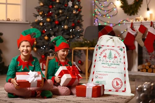 دي اي ار واي 3 عبوات من حقائب سانتا الكريسماس حقيبة خيش للكريسماس مع هدايا شخصية برباط لحمل ومستلزمات الحفلات ألوان متعددة