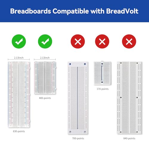 Image of SunFounder BreadVolt Breadboard Power Supply Module Built-in Rechargeble Battery Compatible with Arduino, Raspberry Pi, Pico W, ESP32, 5V /1.5A, 3.3V /1A, USB Output (Breadboard NOT Included)