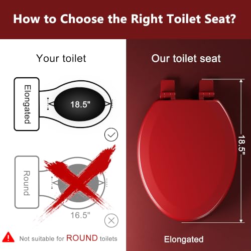 Image of Angol Shiold Slow Close Wood Toilet Seat（Red, Elongated 18.5''）