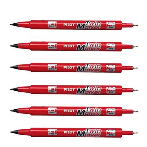 PILOT Lot de 6 Marqueurs TWIN MARKER BEGREEN indélibile rouge 2 pointes ogives:fine et moyenne