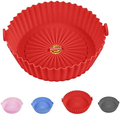6.5inch Air Fryer Silicone Pot, Food Safe Air Fryer Liners Round, Silicone Air Fryer Basket Oven Accessories, Reusable Replacement of Flammable Parchment Liner (Red, For 2-4QT)