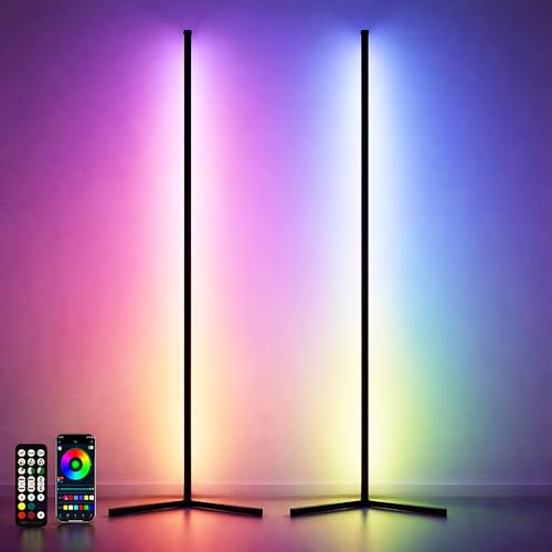 Oizuon 2 Pack Corner Floor Lamp &ndash; 57'' Tall RGB Lamp Modern Mood Lighting with 88 LEDs, Bluetooth...