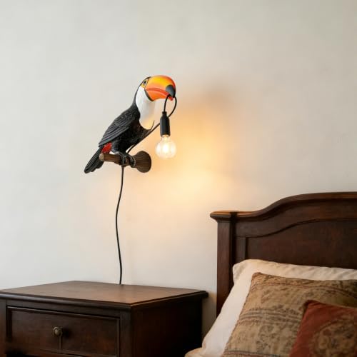 Image of NorDiem Left Toucan Plug-in Wall Sconce,Resin Bird E12 Bulb,Boho Decor