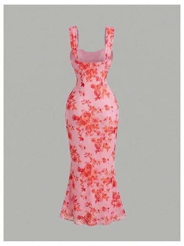 Image of GORGLITTER Women's Floral Summer Wedding Guest Dress Ruched Cocktail Party Bridal Shower Formal Beach Midi Sun Dresses