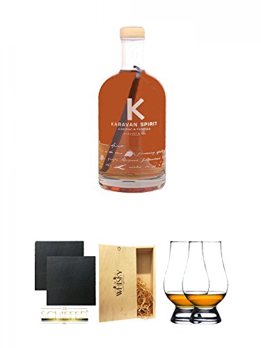 Karavan Spirit Cognac & Vanille 0,7 Liter + Schiefer Glasuntersetzer eckig ca. 9,5 cm Ø 2 Stück +...
