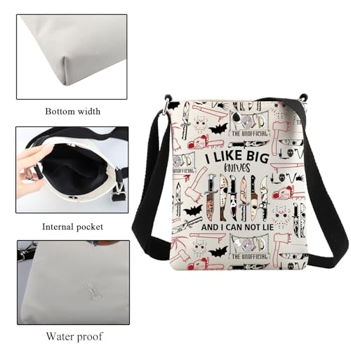 CMNIM Horror Movie Crossbody Bag Scary Movie Gifts for Horror Fan I Like Big Knives and I Can Not Lie Halloween Party Gift3