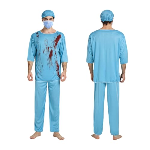 Disfraz de médico sangriento para Halloween, disfraz de enfermera zombi de Halloween para adultos, conjunto de disfraz de cosplay para hombres, niños, adolescentes, jóvenes, mujeres, niñas, fiestas