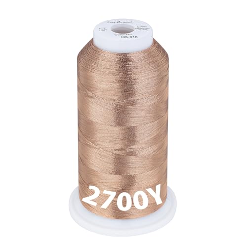 Image of Simthread 2700 Yards Metallic Embroidery Machine Thread - Light Copper MS-018, 40wt High-Sheen King Spool, Smooth Running & Break Resistant for Commercial & Home Embroidery Machines