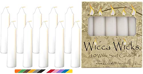 WICCA WICKS - Box of 10 White Candles | 4 inches Tall & 3/4 inch Diameter | Witchcraft Supplies for Your Personal Wiccan Altar, Spells, Charms & Rituals | Align Chakra | Chime, Taper Candlesticks