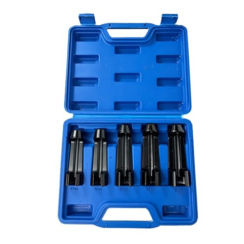 SQFOR 12090 Diesel Fuel Line Socket Set, 5PCS Fuel Injection Flare Nut Socket, 17mm 19mm 21mm 22mm 24mm 3/8' Drive Fuel Line Flare Tool for Audi VW BMW Ford Cummins Engines