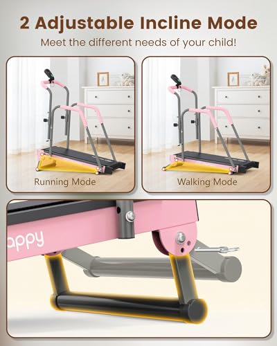 Image of Kids Treadmill, Treadmill for Kids Manual with Handle Bar Up to 165Lbs Capacity, Upgraded Kids Exercise Equipment with 2 Adjustable Incline Mode & 4 Level Upright Height