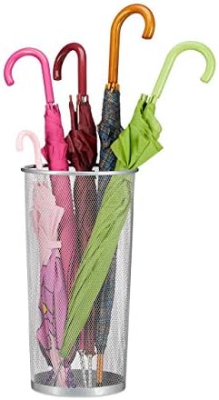 Relaxdays Metal Umbrella Stand, Walking Stick Holder, Metal Mesh, 26cm Ø, 50 cm Tall, Silver