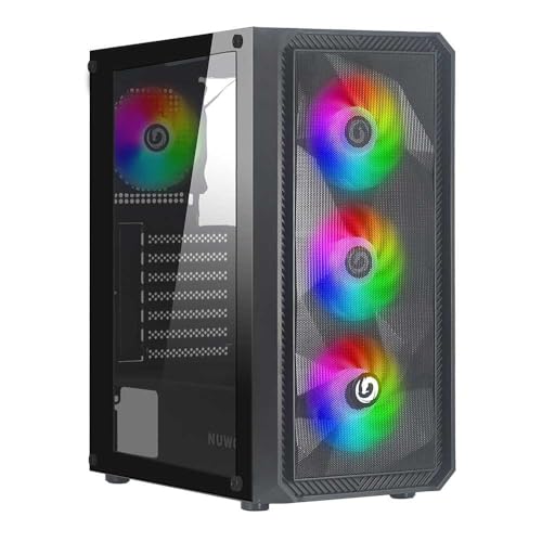 Nuwo Rodan R602 Nero Case ATX per PC Gaming, Supporta E-ATX, 0.50MM SPCC con 4 Ventole LED ARGB Indirizzabile Frontale Mesh e Pannello Laterale in Vetro Temperato