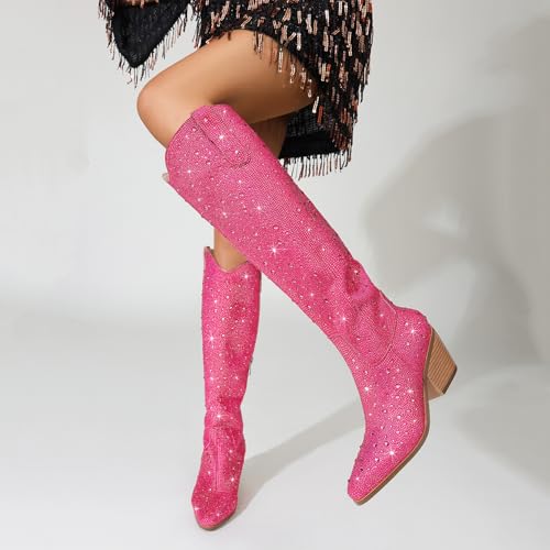 Image of Cowgirl Ankle Boots Cowboy Boots for Women Western Booties Rhinestone Chunky Heel Fashion Comfortable Side Zipper