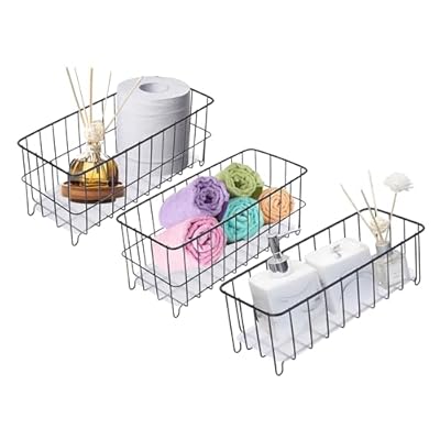 TIEYIPIN Farmhouse Decor Small Metal Wire Storage Organizer Basket Bins, Stainless Steel Organizing Basket Caddy Bin for Kitchen Cabinets, Bathroom, Pantry, Garage - Black (Set of 3)