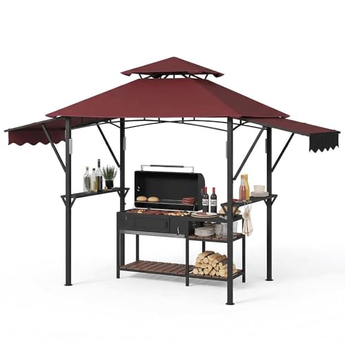 8x5 ft Grill Gazebo with Adjustable Dual Side Awnings,...