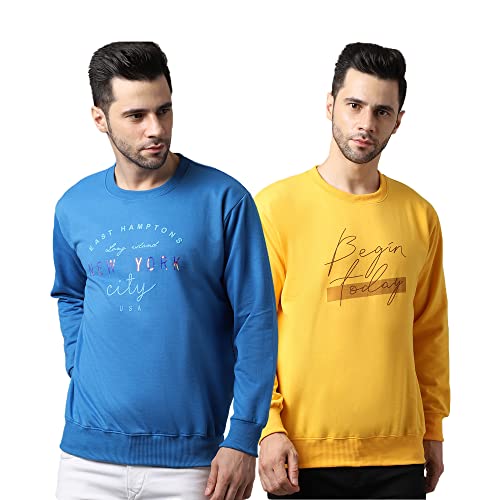 Image of Mack Jonney Fleece Round Neck Printed Sweatshirt for Men (Pack of 2)-SW 45 OLV 49 Sky 02-P