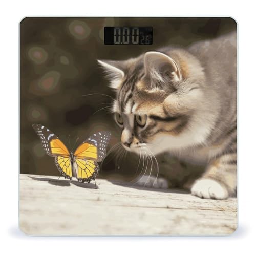 Báscula digital para baño con diseño de gato y mariposa miniatura 1