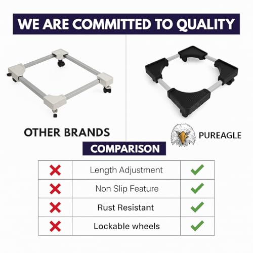 Image of PUREAGLE Heavy Duty 210 Kg Load Capacity 360 Degree Movable Adjustable Size Suitable for Only Top Load Washing Machine Stand /Trolley Dishwasher, Single Door Refrigerator Fridge Stand /Trolley