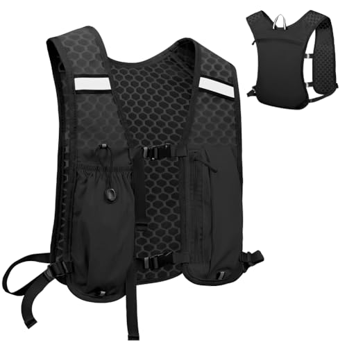 Alaoo Laufweste Damen und Herren, Multifunktionale Ultrleicht Fahrradrucksack, Verstellbare Brustgurte, Runing Vest Reflektierend für Laufen, Camping, Wandern usw. (Schwarz)