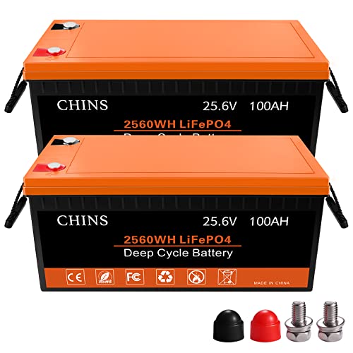 CHINS 2PCS 24V 100AH Lithium Battery | LiFePO4 Battery | 24V Lithium Iron Phosphate Battery | Built-in BMS | Perfect for RV, Solar, Marine, Home Energy Storage and Off-Grid Applications.