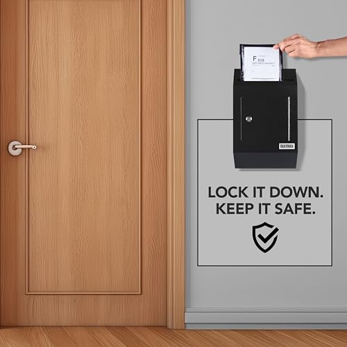 Image of Durabox Drop Box Deposit Safe 10 x 4 x 16 inch Heavy Duty Steel with Slim Profile Wall Mailbox with Wide Deposit Slot for Letters, Documents Checks and Cash for Home, Office & Commercial (W300) (Black)