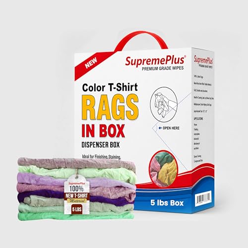Image of New Colored Cotton Knit T-Shirt Rags, 5 lb Box of Rags, Multipurpose Cloth Rags for Dusting, Wiping, Household Cleaning & DIY Projects, Absorbent Shop Rags for Home & Commercial Use (CBX)