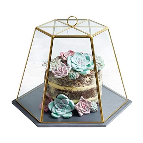 Artesa Cúpula Geométrica de Cristal para Pasteles y Quesos con Bandeja de Pizarra Cover