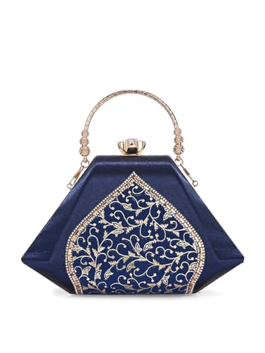 Image of TOOBA Handicraft Women's Beautiful Bling Box Clutch Bag | Evening Bag, Bridal Purse & Party Handbag | Wedding & Special Occasion Clutch (Mix Pyramid)
