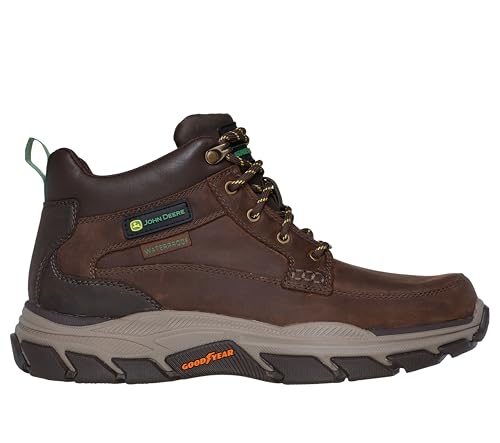 Skechers Men's John Deere: Respected - Landin Waterproof Mid Top Leather Lace Up Boots, Dark Brown, 10
