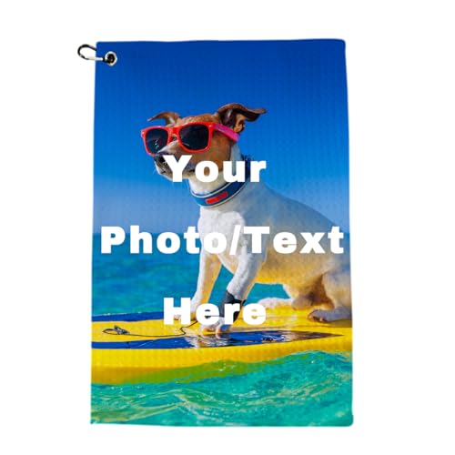 customtify Customized Golf Towel with Clip(15.7 * 15.7 in)-1-100pcs Bulk Microfiber Golf Towel Custom Golf Towel with Photo Logo Text Name Absorbent and Durable, Easy to Carry with Clip, Available