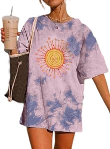 Image of Remidoo Women's Casual Oversized T Shirt Short Sleeve Graphic Tee Letter Tie Dye Shirts