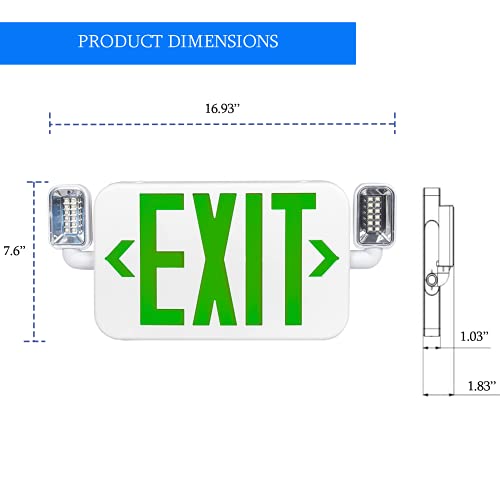 Ciata Ultra Bright Slim Rechargeable Indoor Exit Lights, Emergency Light Combo Sign Fixture Hardwired With Battery Powered Backup, Fire Exit Sign With Lights, Led Exit Signs With Battery Backup, Green #TOP3