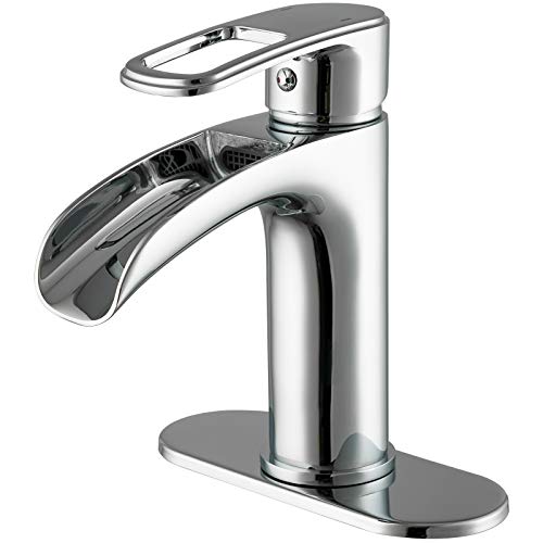FRUD Waterfall Bathroom Sink Faucet, Single Handle Bath Vanity Faucets Chrome Modern Commercial Lavatory Farmhouse Faucet & Deck Mounted(1 Hole or 3 Hole) FRUD Waterfall Bathroom Sink Faucet, Single Handle Bath Vanity Faucets Chrome Modern Commercial Lavatory Farmhouse Faucet & Deck Mounted(1 Hole or 3 Hole)