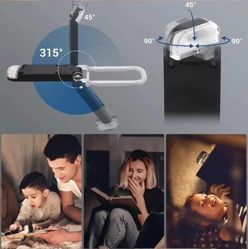 Image of Clip-On LED Book Lamp for Night Reading, USB Rechargeable Study Light for Students, 3 Brightness & Color Modes, Eye-Care Portable Foldable Reading Light for Bed & Travel (Black)