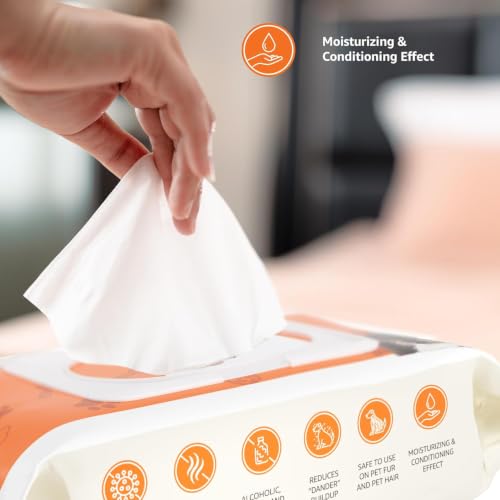 Image of Amazon Basics Pet Grooming Wipes | Mild Scent | Odor Control | Moisturizing | Antibacterial | Safe for All Dogs, Cats, Puppies, Kittens | Suited for Travel & Outdoors | 300 Count (100 x 3 Pack)