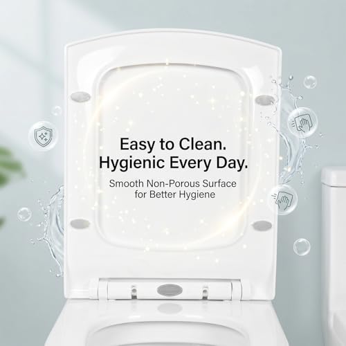 Image of Elegant Casa Polypropylene Soft Close Toilet Seat Cover | Western Commode Lid for Bathroom & Toilet | Stable Hinges | Rectangular Shape | Glossy White | Durable Hygienic Seat | 1 Set