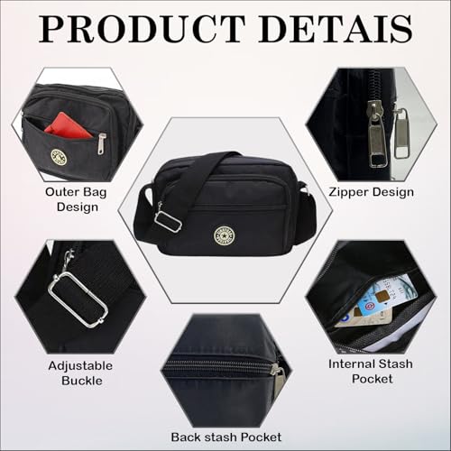 Image of MOMISY Women Mobile Messenger cellphone Bag Ladies Nylon Shoulder Cross Body Long Strap for College, Outing, Travelling, Work