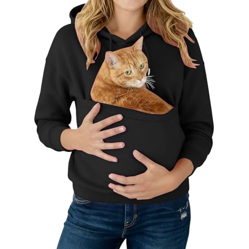 Chanpning Hoodies mit Katzentasche, lustige Sweatshirts mit Kängurutasche, Übergröße, für Katzen und Hunde, Babytrage, Pullover, niedlicher Haustierhalter, Kapuzenpullover, langärmeliges Oberteil