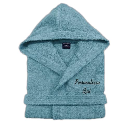 Cieffepi Home Collections Solo Mio Albornoz personalizado de rizo suave hidrófilo de algodón puro, aguamarina., XL