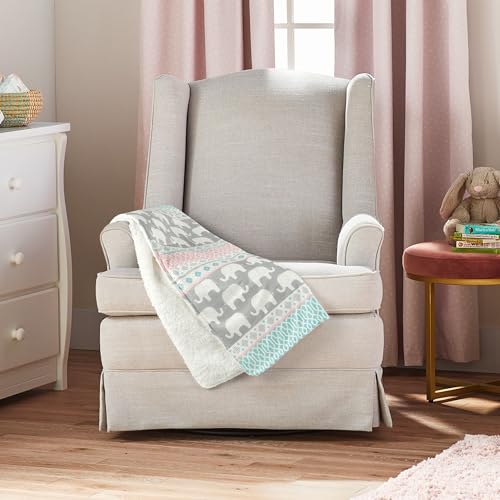 Image of Lush Decor Baby Elephant Stripe Soft & Plush Sherpa Blanket, 40 inch x 30 inch, Pink & Turquoise